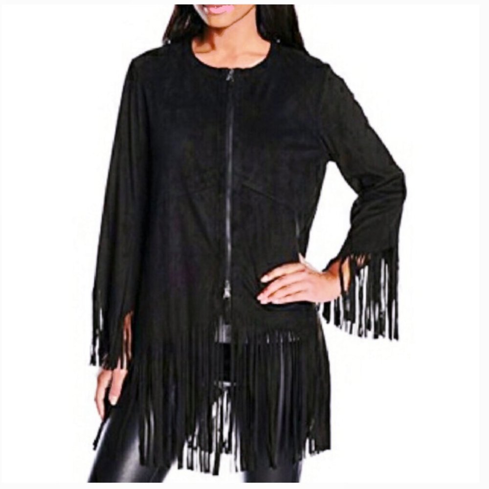 Democracy black faux suede fringe jacket 1X - Picture 1 of 8